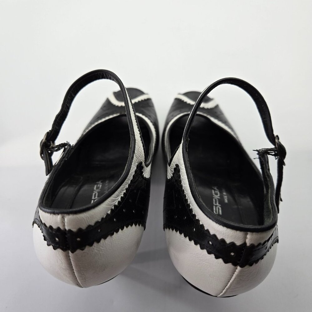 VTG Via Spiga 7.5 Black White Leather Peep-Toe Mary Jane Oxford Heels Lady*Read - Picture 9 of 15